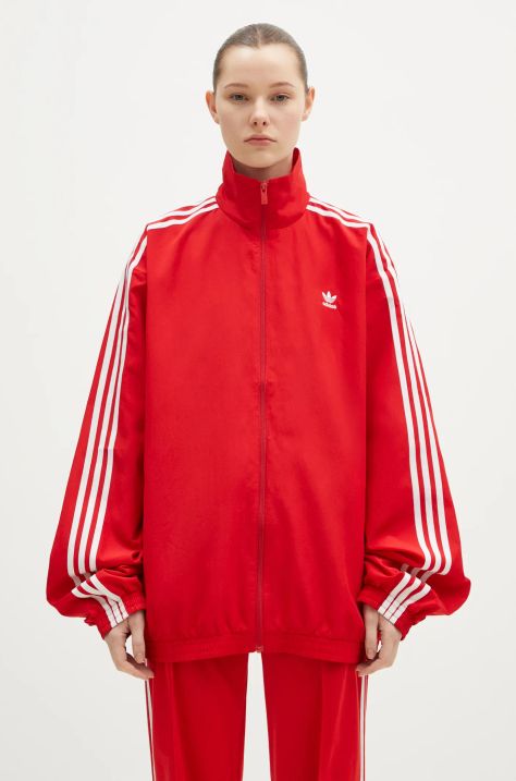 Mikina adidas Originals Oversized Tracktop dámska, červená farba, s nášivkou, JD3393