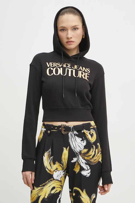 Versace Jeans Couture bluza bawełniana damska kolor czarny z kapturem z nadrukiem 78HAIT01 CF01T