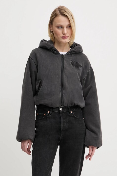 Памучен суичър Diesel F-ENERDI SWEAT-SHIRT в сиво с качулка с изчистен дизайн A16615.0BNEG