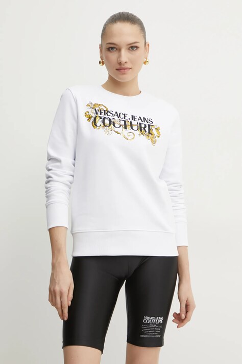 Versace Jeans Couture hanorac de bumbac femei, culoarea alb, cu imprimeu, 78HAIC06 CF00C