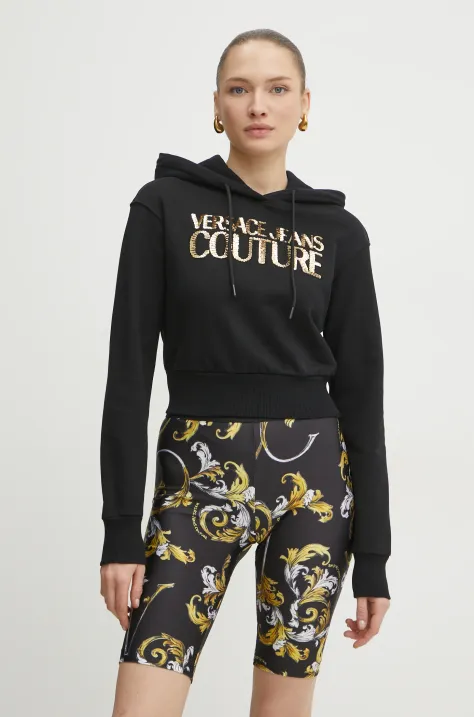 Versace Jeans Couture pamut melegítőfelső fekete, női, nyomott mintás, kapucnis, 78HAIE00 CF00E