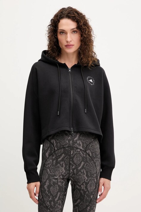 Μπλούζα adidas by Stella McCartney χρώμα: μαύρο, με κουκούλα, JD8107