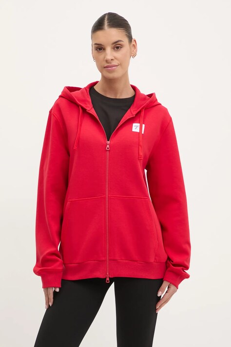 EA7 Emporio Armani bluza femei, culoarea rosu, cu glugă, cu imprimeu, AF12116.7X000044