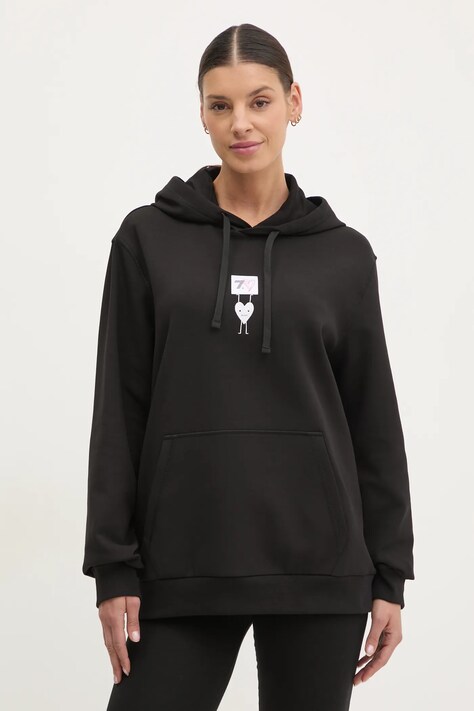 EA7 Emporio Armani bluza femei, culoarea negru, cu glugă, cu imprimeu, AF12116.7X000043