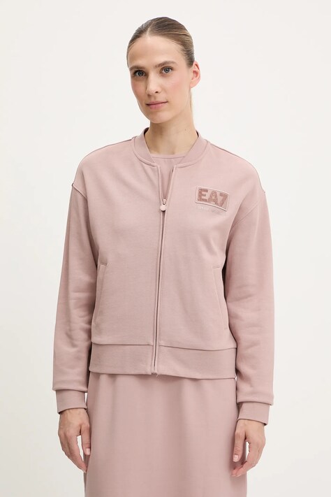 Mikina EA7 Emporio Armani dámská, hnědá barva, s potiskem, AF12473.7W000178