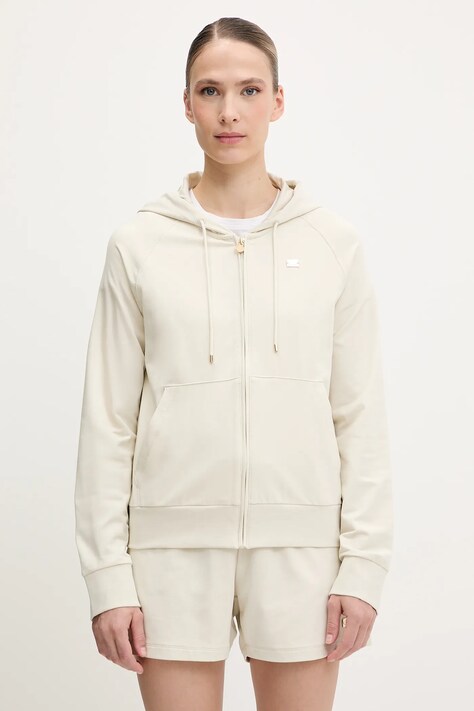Μπλούζα EA7 Emporio Armani χρώμα: μπεζ, με κουκούλα, AF13135.7W000078