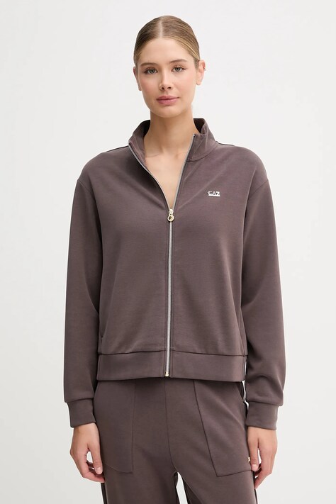 EA7 Emporio Armani bluza damska kolor brązowy gładka AF12643.7W000191