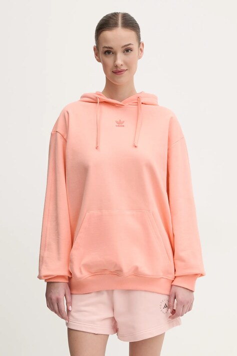 Bavlněná mikina adidas Originals Essential dámská, oranžová barva, s kapucí, hladká, JJ3499