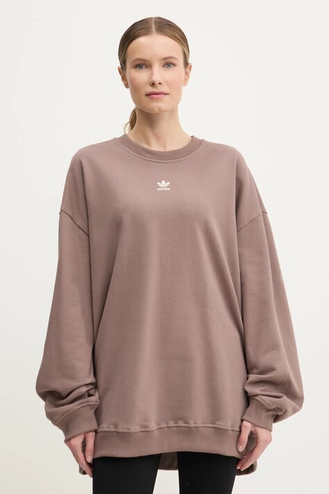 Mikina adidas Originals Essential dámská, hnědá barva, hladká, JD1982