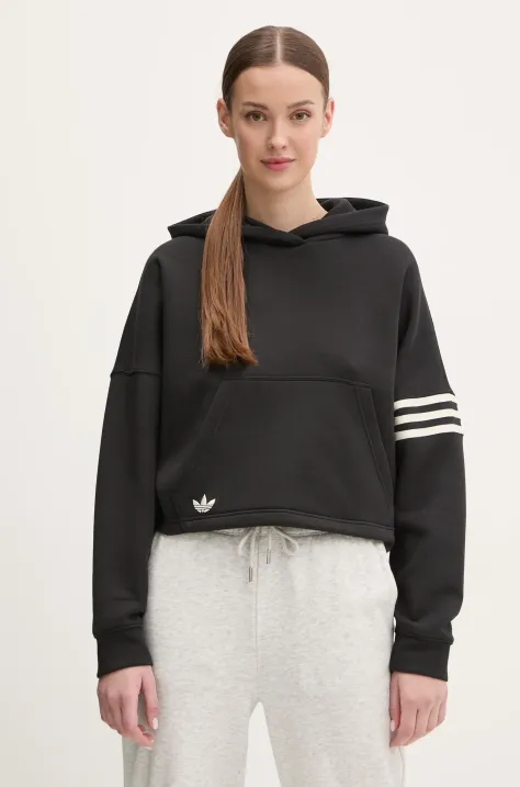 adidas Originals felső Neuclassics fekete, női, nyomott mintás, kapucnis, JI8500