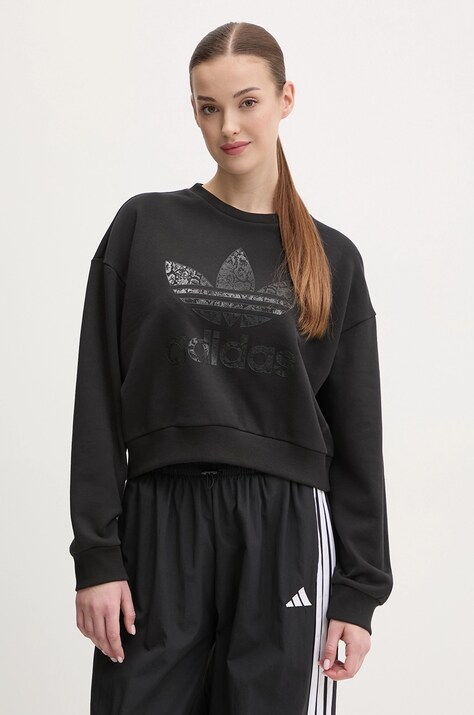 adidas Originals hanorac de bumbac SNAKE CREW femei, culoarea negru, cu imprimeu, JN7291