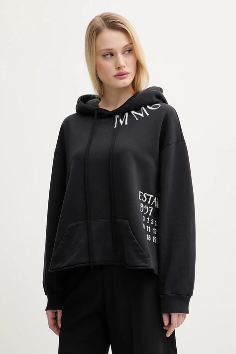 MM6 Maison Margiela hanorac de bumbac femei, culoarea negru, cu glugă, cu imprimeu, S52GU0241.M25012