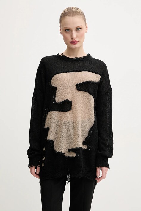 Svetr z vlněné směsi MM6 Maison Margiela dámský, černá barva, lehký, S52HL0040.M13088