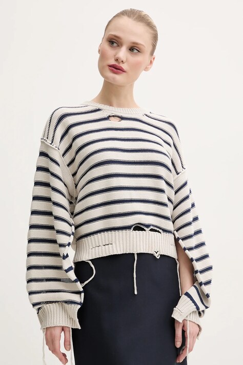 Пуловер MM6 Maison Margiela дамски в бежово  S52HL0042.M13080