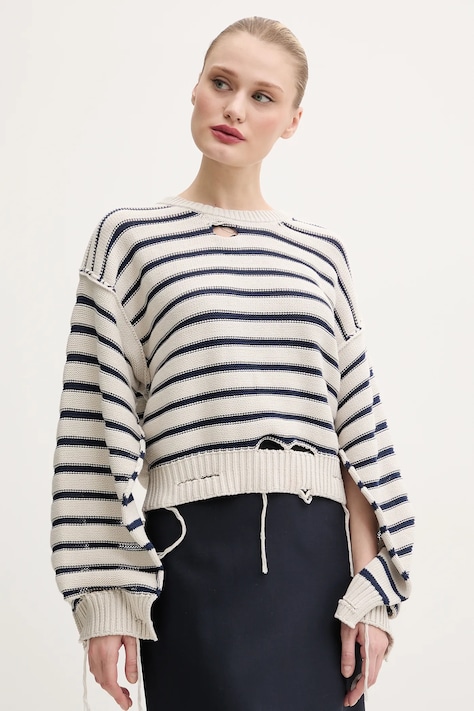 Пуловер MM6 Maison Margiela дамски в бежово  S52HL0042.M13080