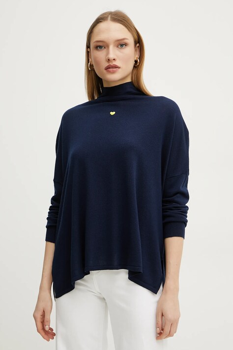 MAX&Co. pulover de lana femei, culoarea albastru marin, light, cu guler, 2518361024200