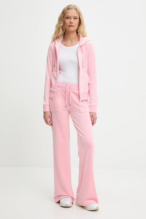 Juicy Couture bluza damska kolor różowy z kapturem gładka JCAP176