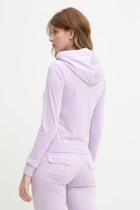 Juicy Couture bluza rozpinana z kapturem damska bawełniana ROBERTSON CLASS fioletowa JCAP176