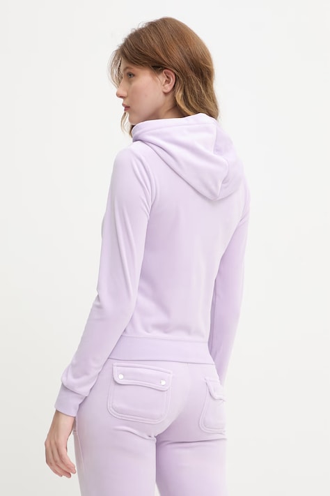 Juicy Couture bluza rozpinana z kapturem damska bawełniana ROBERTSON CLASS fioletowa JCAP176