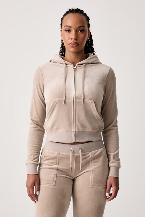 Juicy Couture Bluza rozpinana z kapturem damska bawełniana ROBERTSON CLASS zielona JCAP176