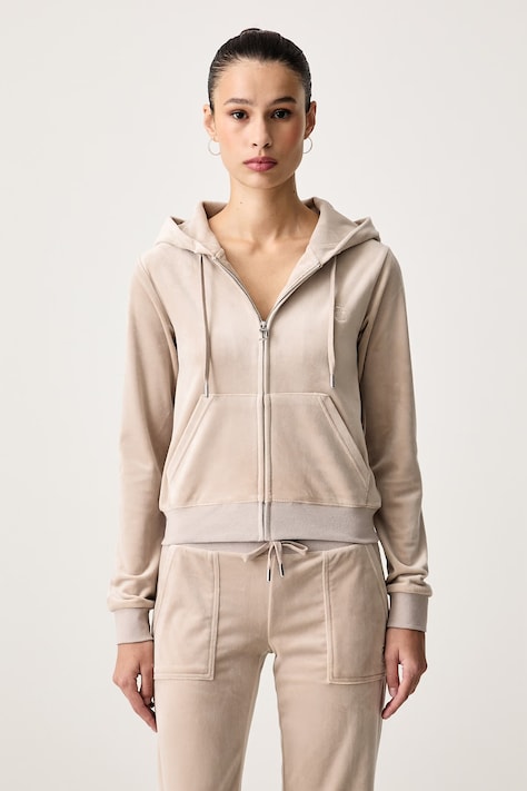 Juicy Couture Rozepínací mikina s kapucí dámská bavlněná ROBERTSON CLASS zelená JCAP176