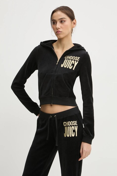 Mikina Juicy Couture dámská, černá barva, s kapucí, s aplikací, JCGAS125001