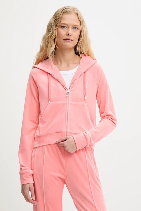 Juicy Couture bluză culoarea verde, cu glugă, cu imprimeu, JCWA122001