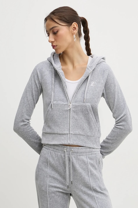 Mikina Juicy Couture dámská, šedá barva, s kapucí, s aplikací, JCWA122001