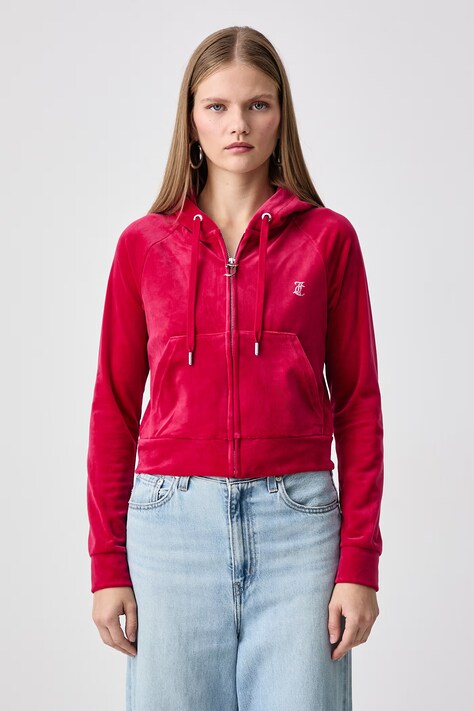 Juicy Couture Jopica s kapuco ženska velur MADISON HOODIE rdeča JCWA122001
