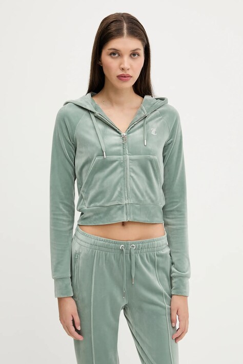 Juicy Couture bluza damska kolor zielony z kapturem z aplikacją JCWA122001