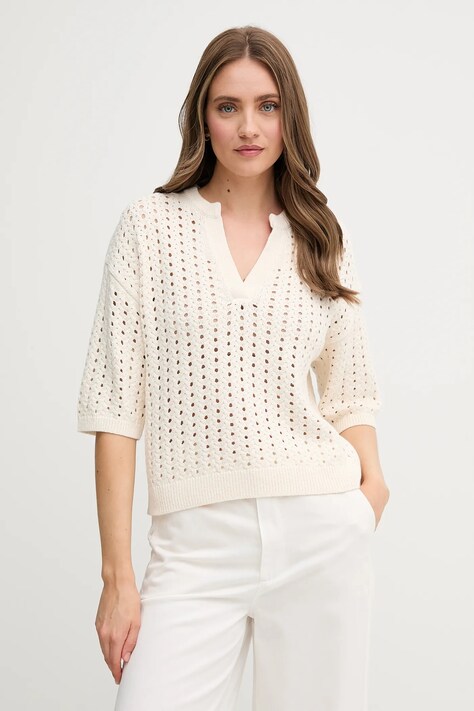 OUI pulover de bumbac culoarea bej, 93321