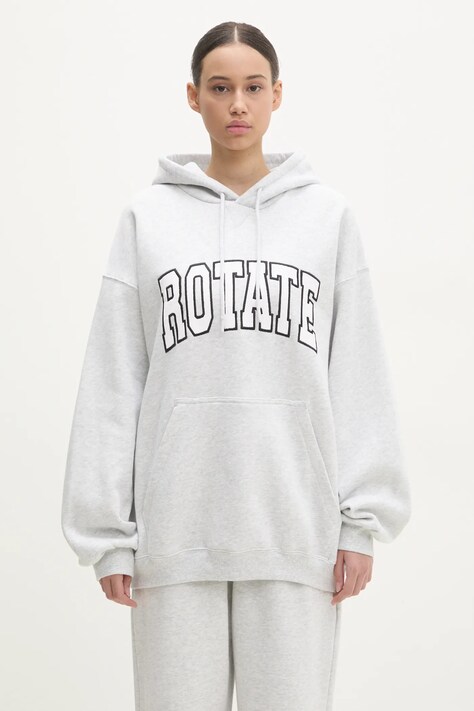 Rotate bluza bawełniana damska kolor szary z kapturem z aplikacją 1134291473