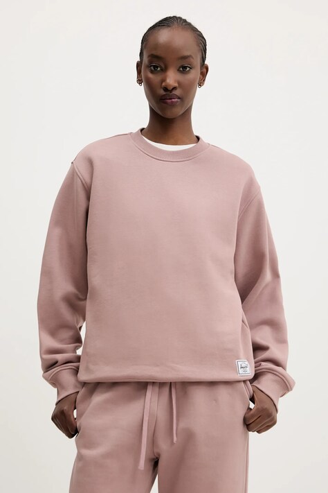 Памучен суичър Herschel в кафяво с изчистен дизайн 50297-02077