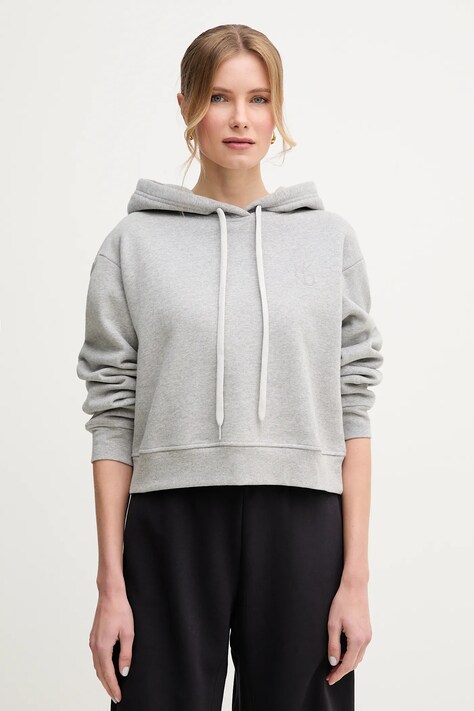 Bavlněná mikina Weekend Max Mara dámská, šedá barva, s kapucí, hladká, 2515921011600