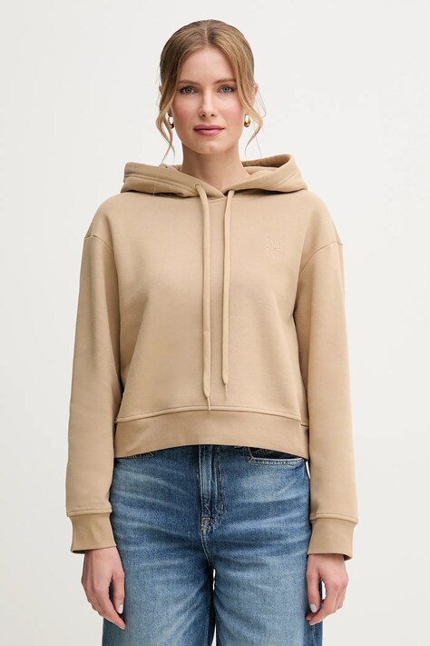 Bavlněná mikina Weekend Max Mara dámská, béžová barva, s kapucí, hladká, 2515921011600