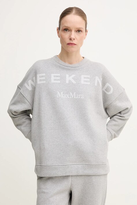 Weekend Max Mara hanorac de bumbac femei, culoarea gri, cu imprimeu, 2515921021600