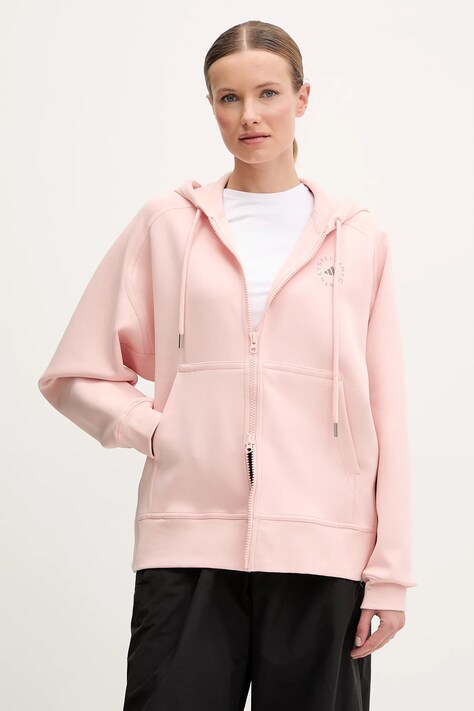 Mikina adidas by Stella McCartney dámska, béžová farba, s kapucňou, s potlačou, JI5160