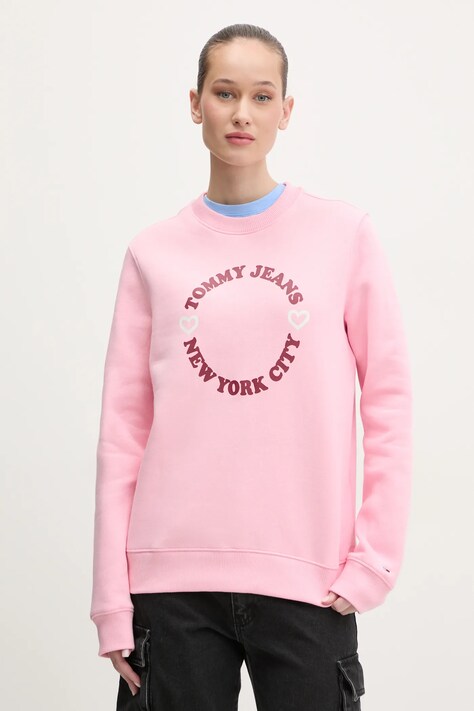 Pulover Tommy Jeans ženski, roza barva, DW0DW21770