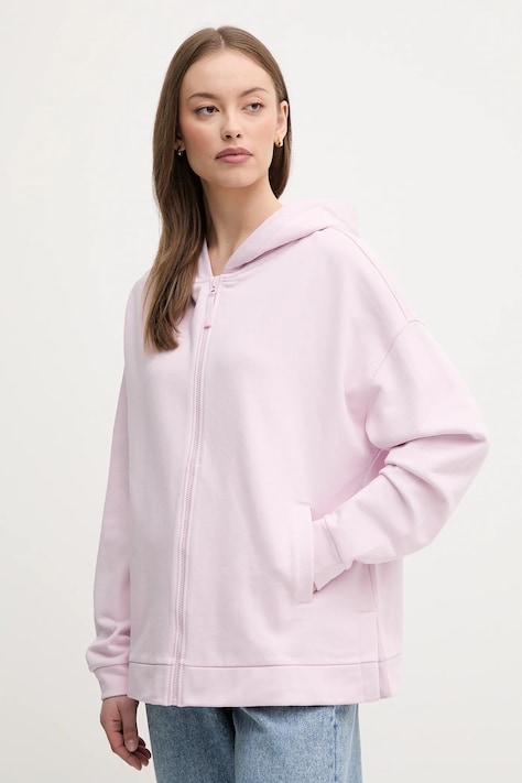 United Colors of Benetton hanorac de bumbac femei, culoarea roz, cu glugă, neted, 3UNID500R