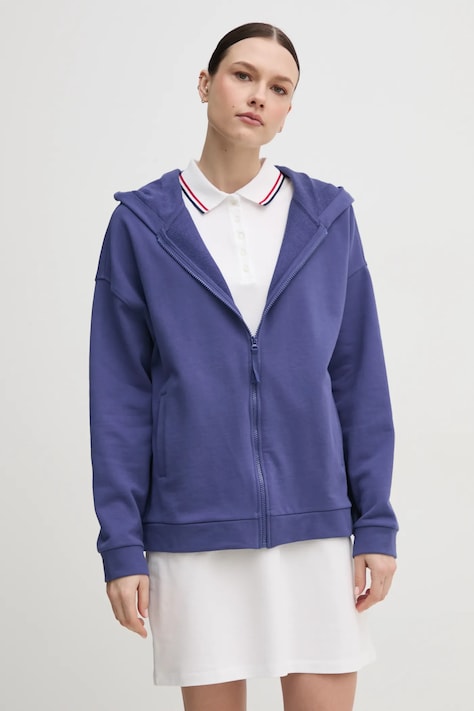 Bombažen pulover United Colors of Benetton ženski, vijolična barva, s kapuco, 3UNID500R