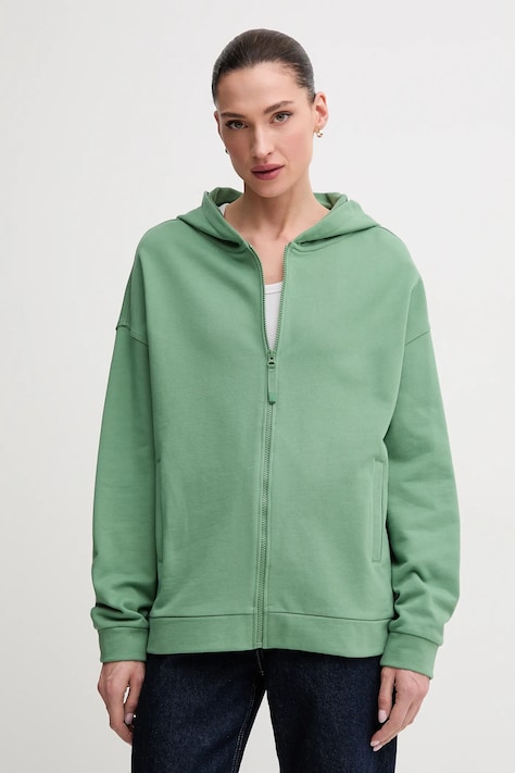 United Colors of Benetton hanorac de bumbac femei, culoarea verde, cu glugă, neted, 3UNID500R