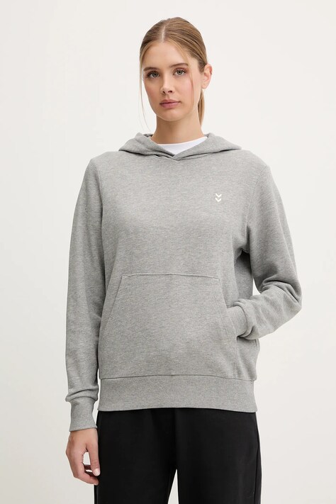 Hummel bluza damska kolor szary z kapturem gładka 229313