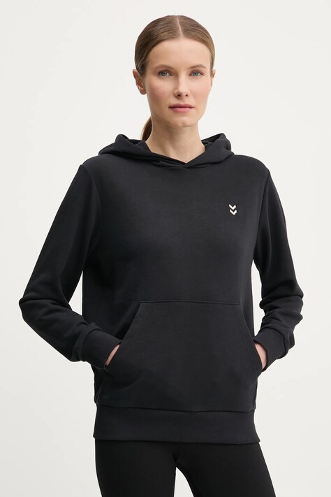 Hummel bluza femei, culoarea negru, cu glugă, neted, 229313