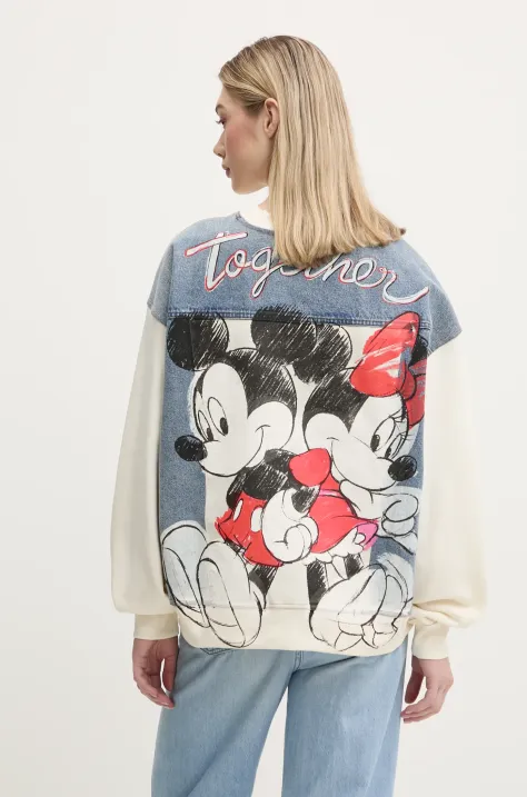 Bavlnená mikina Desigual MICKEY MOUSE dámska, béžová farba, s potlačou, 25SWSK39