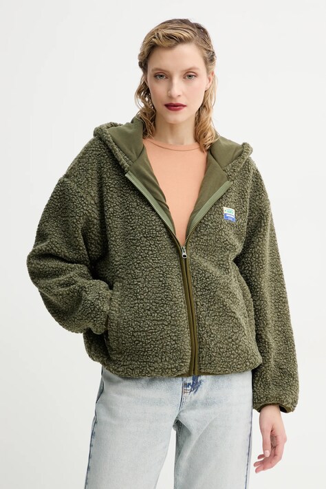 Dukserica American Vintage za žene, boja: zelena, s kapuljačom, bez uzorka, HOK16EE25