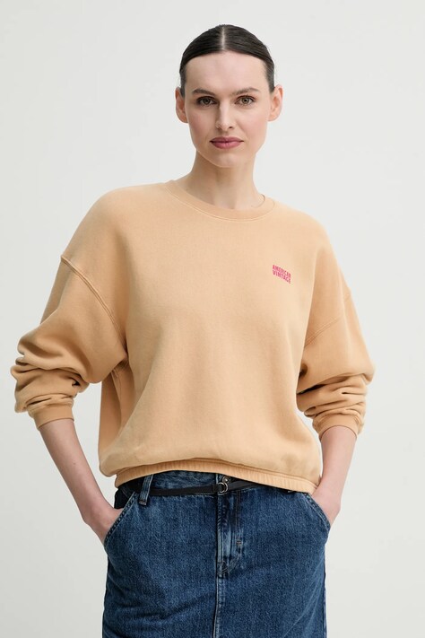 Mikina American Vintage dámská, zelená barva, s potiskem, IZU03AE25
