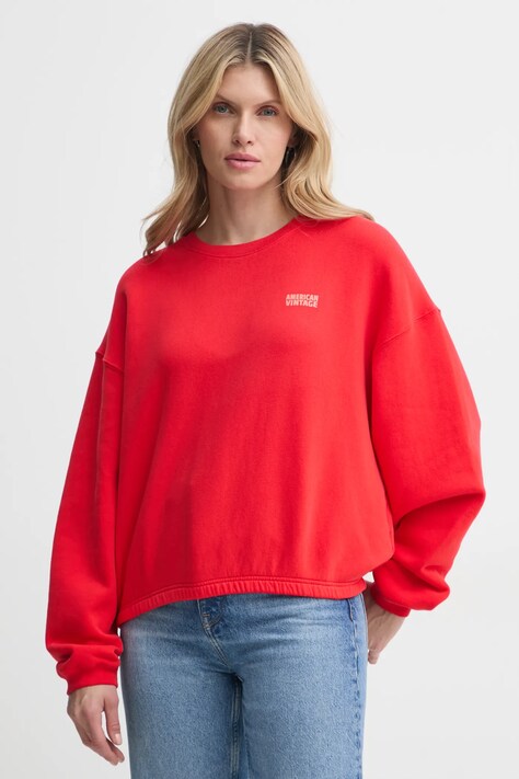 Mikina American Vintage dámská, červená barva, s potiskem, IZU03AE25