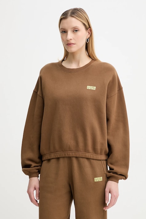 Mikina American Vintage dámská, zelená barva, s potiskem, IZU03AE25
