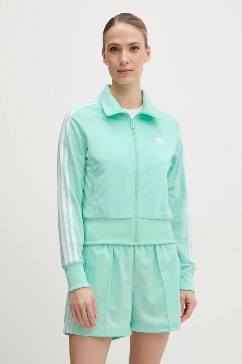 adidas Originals bluză Firebird femei, culoarea turcoaz, cu imprimeu, JC8266