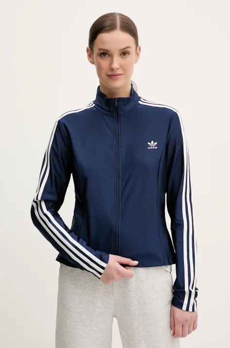 Mikina adidas Originals 3-Stripes dámska, tmavomodrá farba, s nášivkou, JD5023